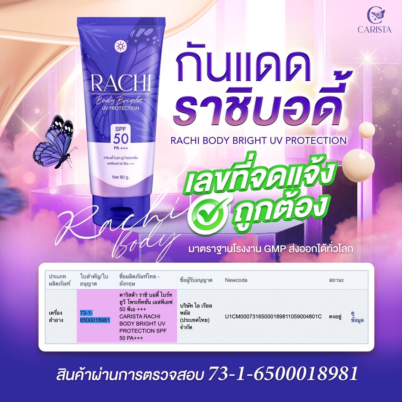 กันแดดราชิ บอดี้ Rachi body bright Uv Protection 80กรัม