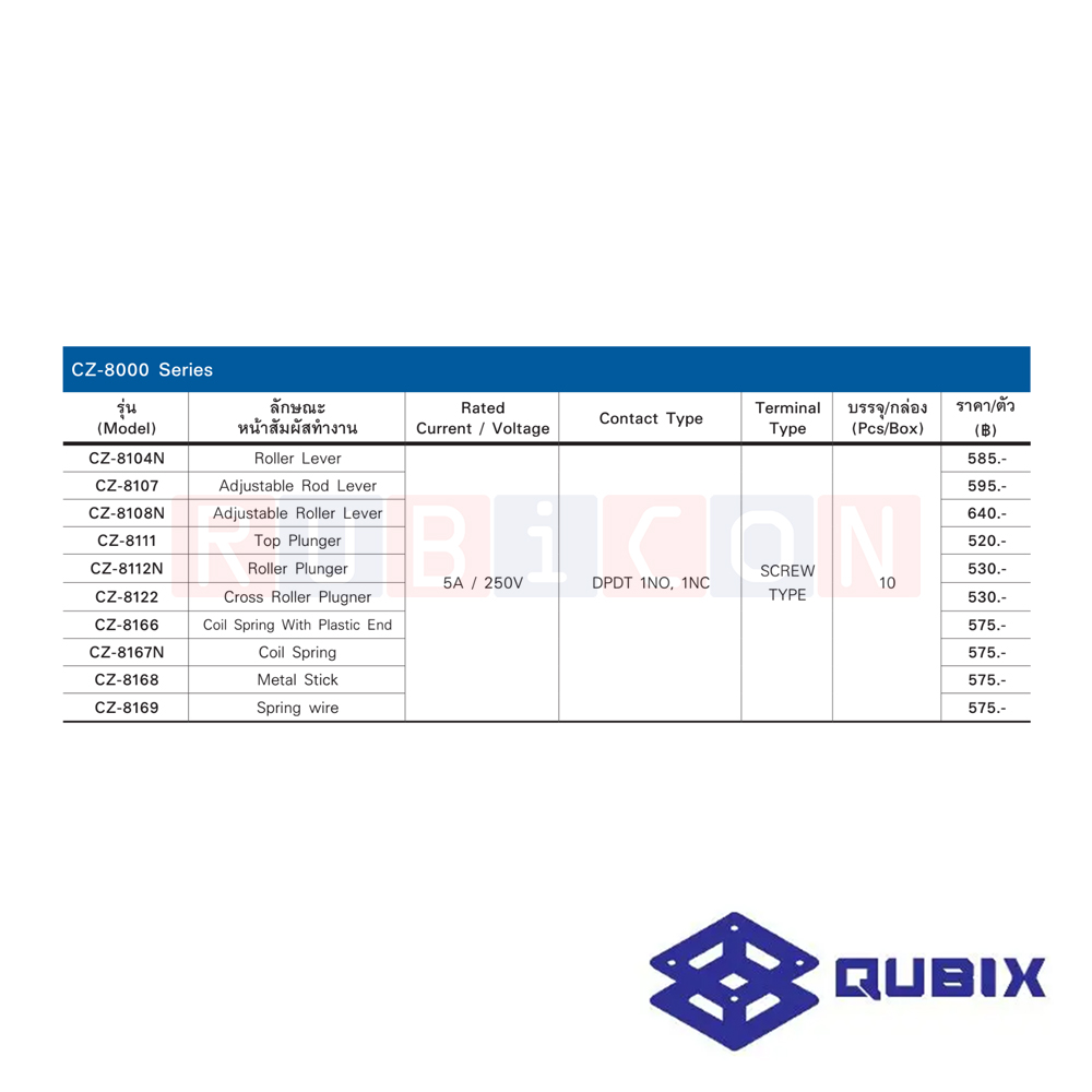 QUBIX CZ-8108N ลิมิตสวิตช์ ADJUSTABLE ROD LEVER 5A, 250V DPDT 1NO, 1NC SCREW TYPE (LIMIT SWITCH CZ-8000 SERIES)