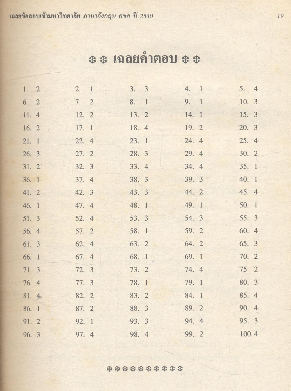 เฉลยข้อสอบ ENTRANCE ภาษาอังกฤษ กขค ปี 2535 - 2540