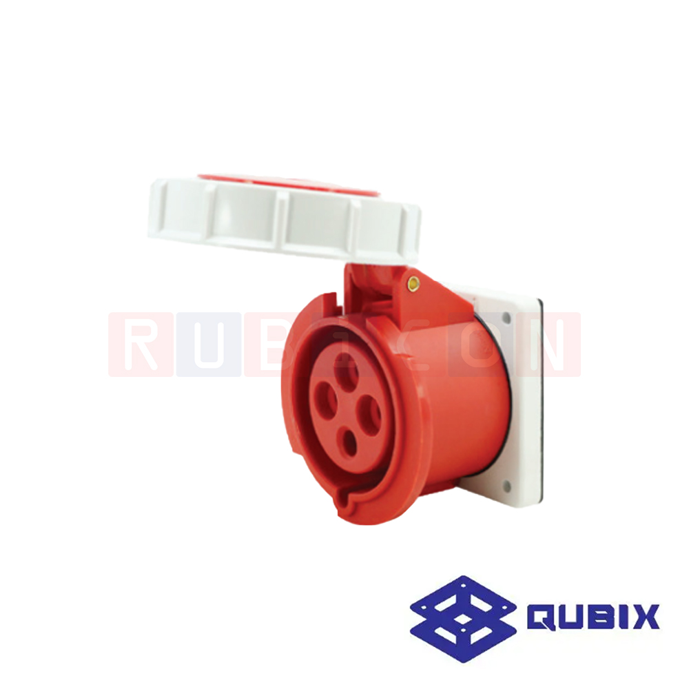 QUBIX AJ-4342 ปลั๊กพาวเวอร์ตัวเมียฝังหน้าตรงกันน้ำ 4 ขา 3P+E 63A 380-415V 6H IP67