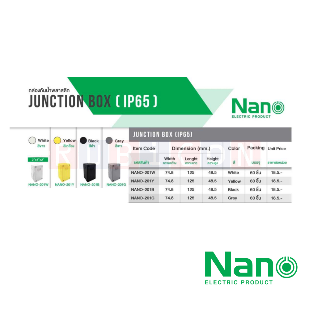 NANO-201W กล่องพลาสติกกันน้ำ สีขาว ขนาด 2x4x2" (74.80x125x48.50 mm.)