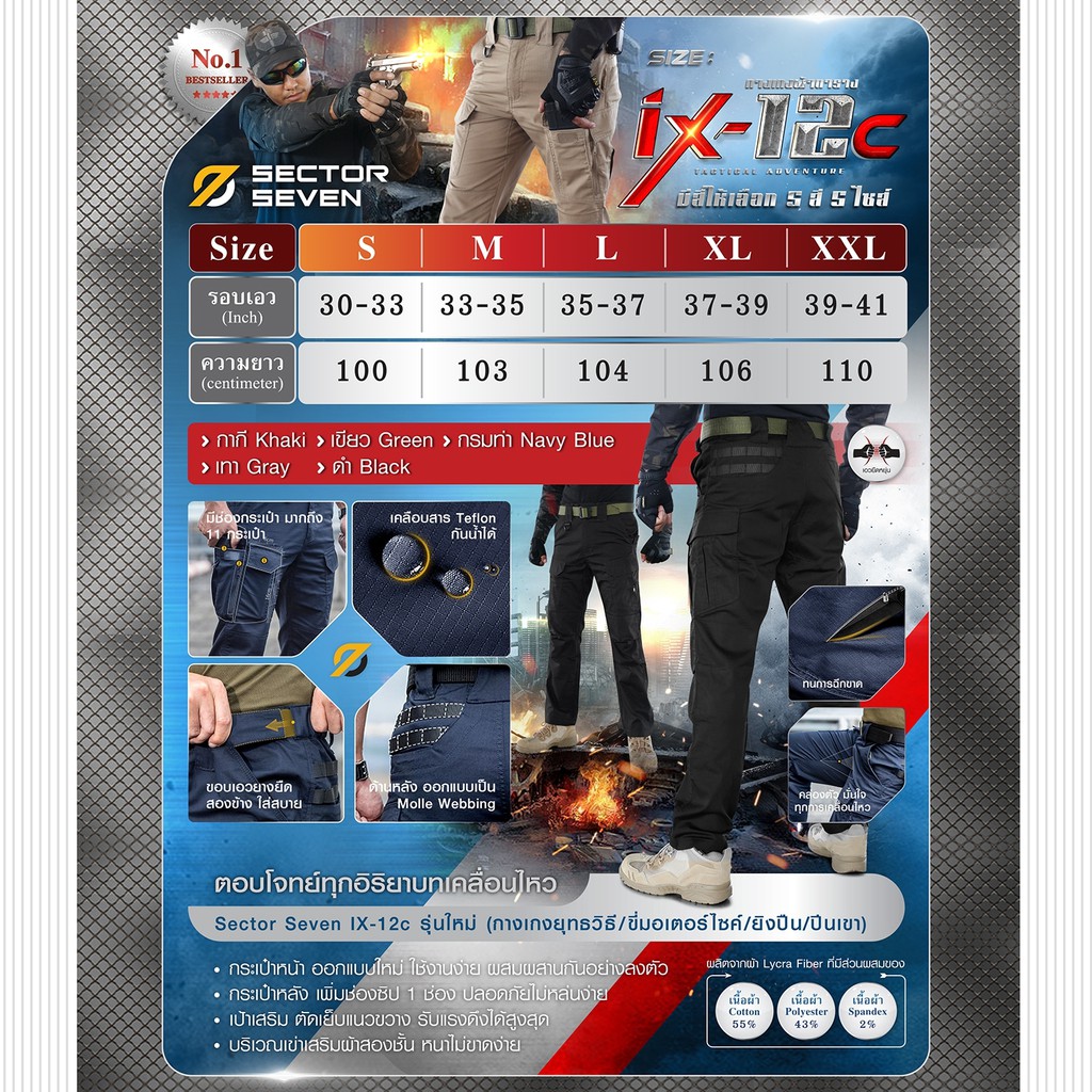 🇹🇭 27 ไทยแลนด์ แทคติคอล กางเกงขายาว SECTOR SEVEN IX12C ผ้าตาราง