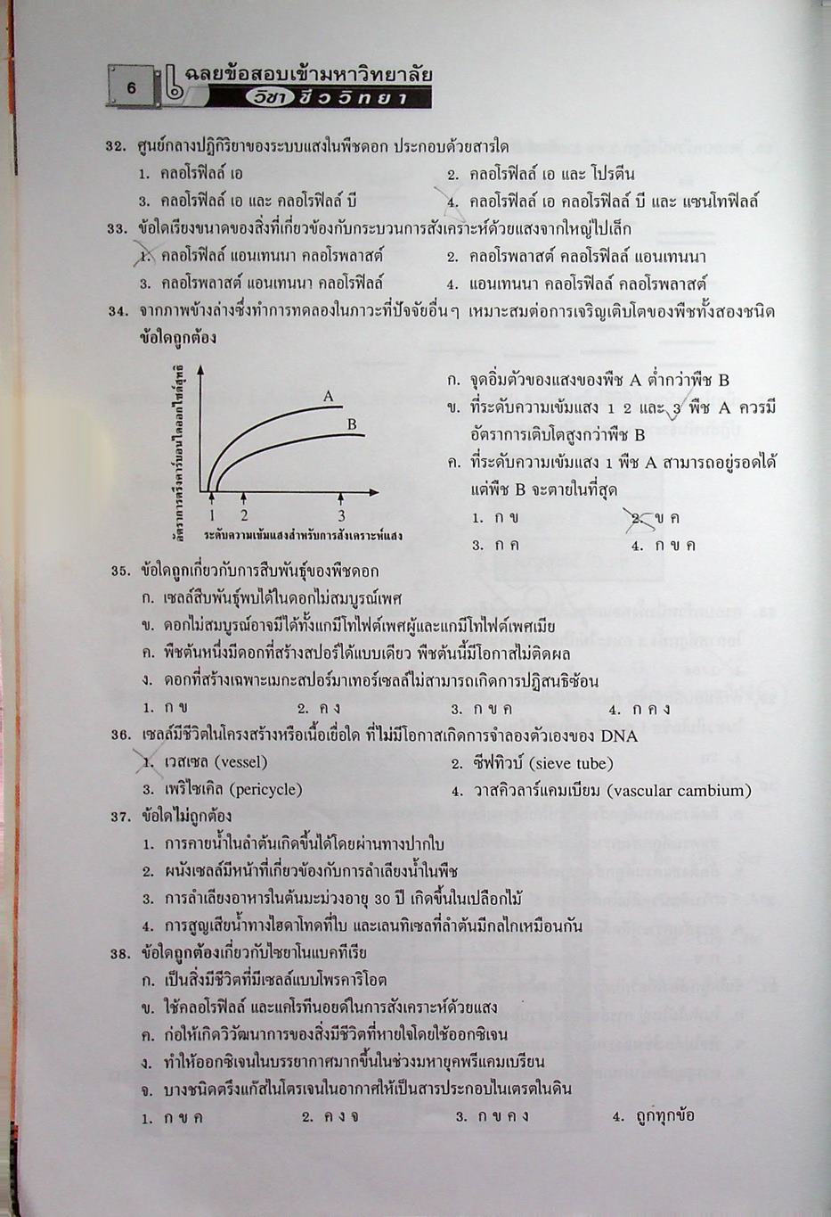 เฉลยข้อสอบเข้ามหาวิทยาลัย ชีววิทยา ฉบับรวมหลาย พ.ศ.