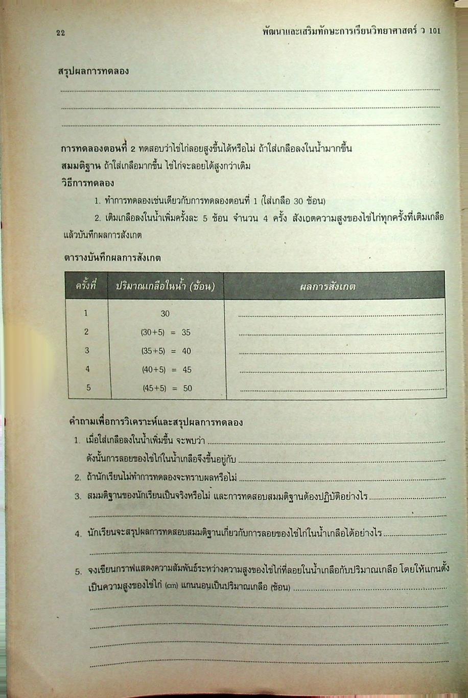 พัฒนาและเสริมทักษะการเรียน วิชาวิทยาศาสตร์ ว 101 ชั้นมัธยมศึกษาปีที่ 1