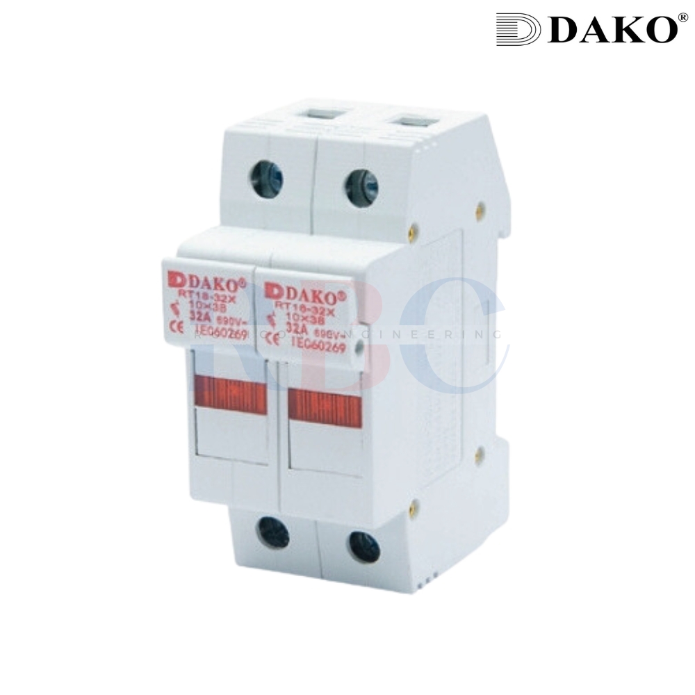 "DAKO" RT18-32X 2P 32A 690V ฐานฟิวส์แบบเข้ารางปีกนก (มีไฟ)ฐานฟิวส์แบบเข้ารางปีกนก (มีไฟ) ( RAIL MOUNT FUSE HOLDER WITH INDICATOR )