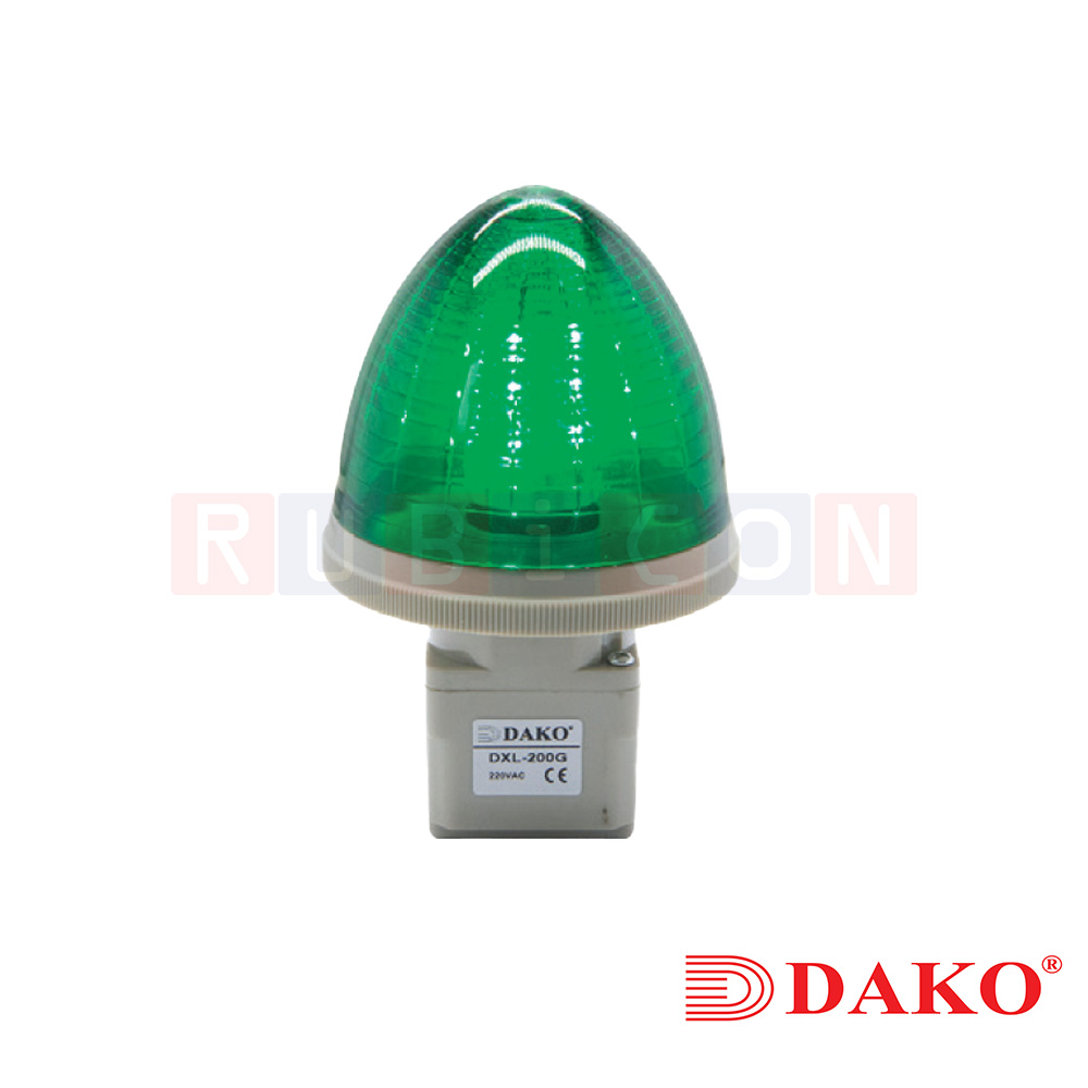 "DAKO" DXL-100G ไพลอตแลมป์หัวโดม 80 มม. LED สีเขียว (GREEN) 110V Ø รูเจาะขนาด 30 มม. (DOME SHAPE PILOT LAMPS)