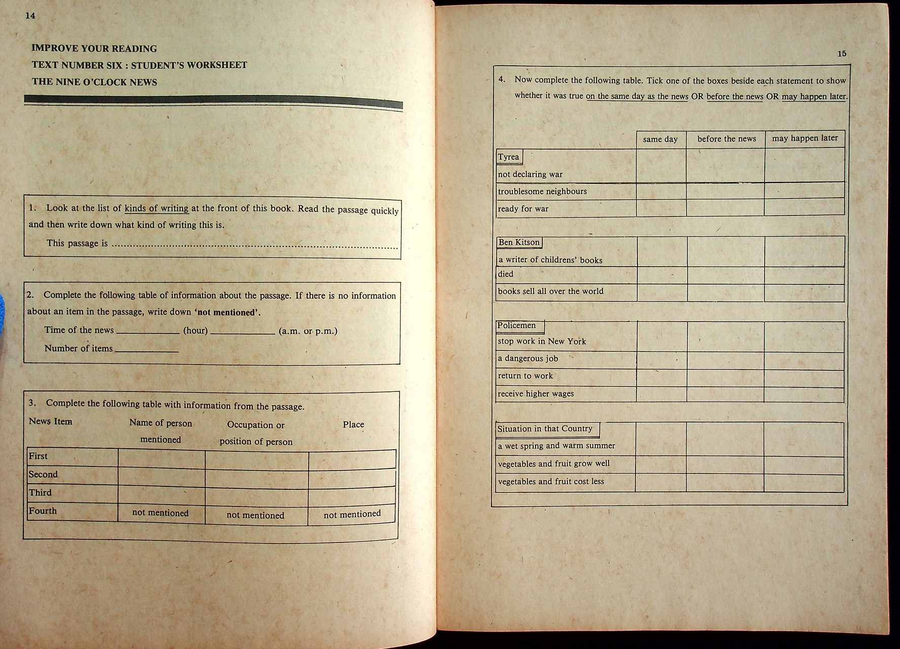 WORKSHEET IMPROVE YOUR READING BOOK 1 FOR M.4 ENGLISH 431-432