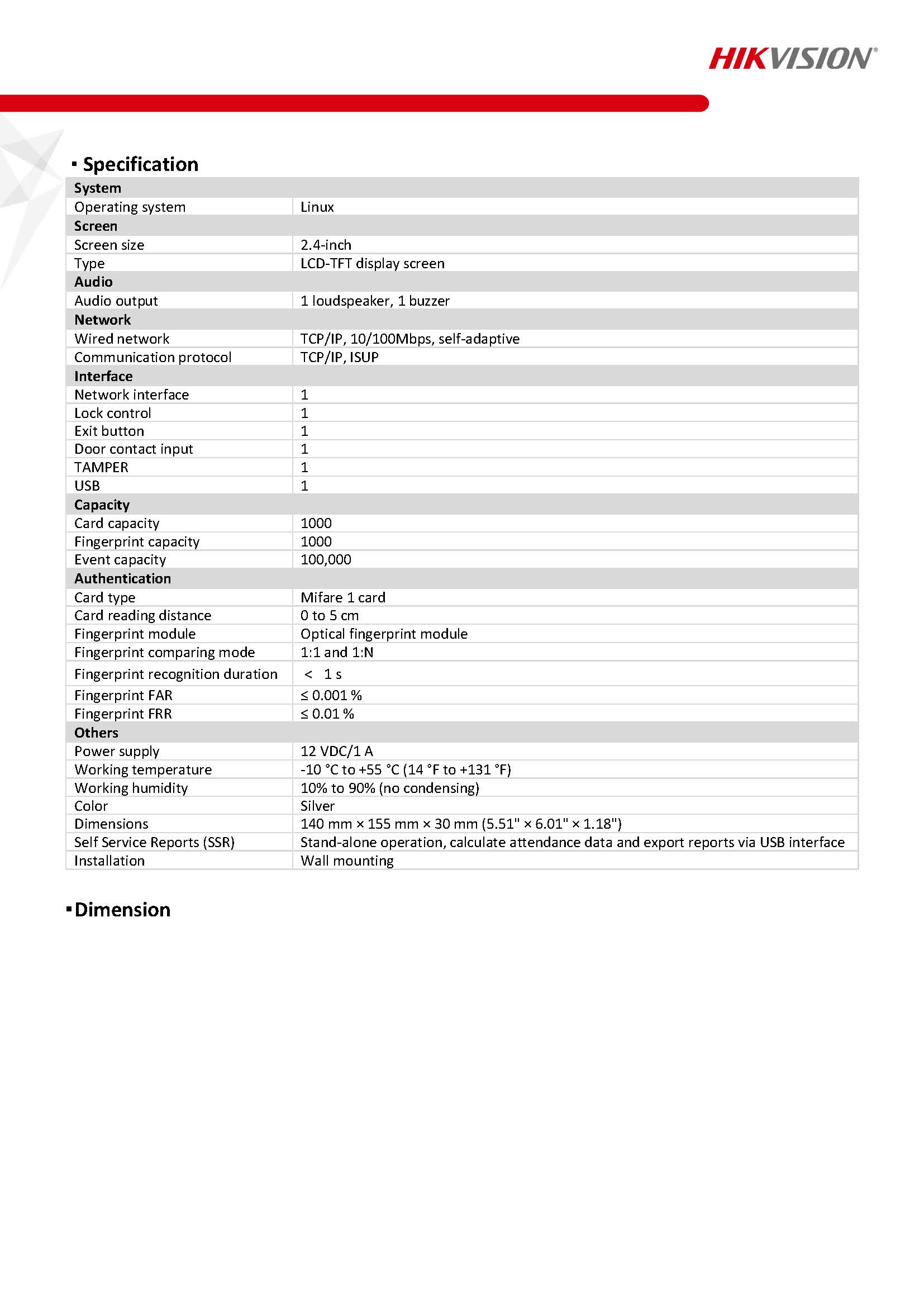 DS-K1T8003MF,เครื่องสแกนลายนิ้วมือ,เครื่องสแกนลายนิ้วมือ Hikvision DS-K1T8003MF,Hikvision DS-K1T8003MF