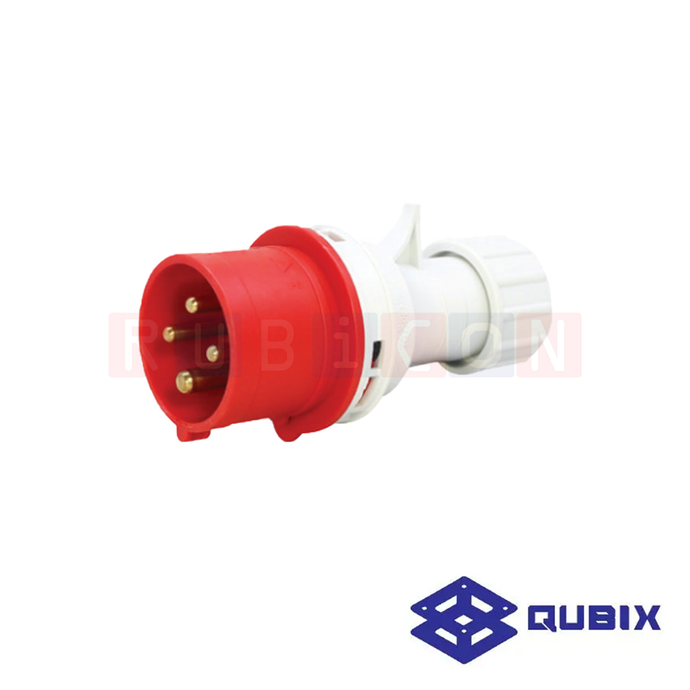 QUBIX AJ-P014 ปลั๊กพาวเวอร์ตัวผู้กลางทาง 4 ขา 3P+E 16A 380-415V 6H IP44