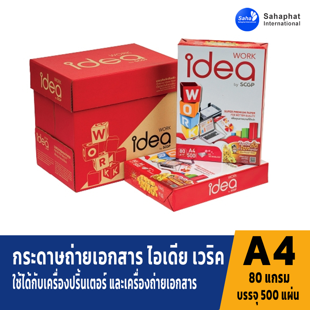 Idea Work กระดาษa4 80 แกรม กระดาษถ่ายเอกสาร ขนาดเอ4 (5รีม)