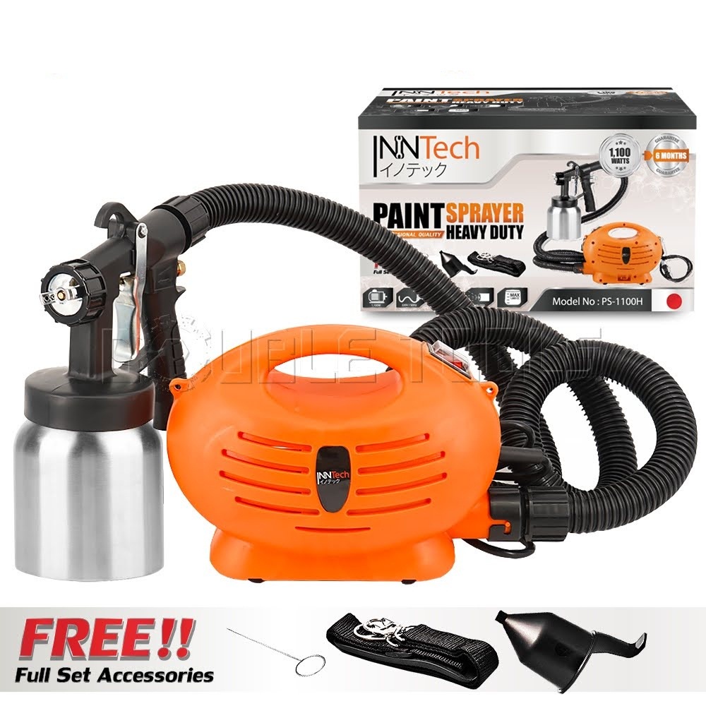 รหัสสินค้า 252 InnTech เครื่องพ่นสี กาพ่นสี เครื่องพ่นสีไฟฟ้า 1,100W รุ่นท๊อป PS-1100H ทาสี พ่นสี พร้อมสายสะพาย และอุปกรณ์ครบชุด Paint Sprayer Heavy Duty