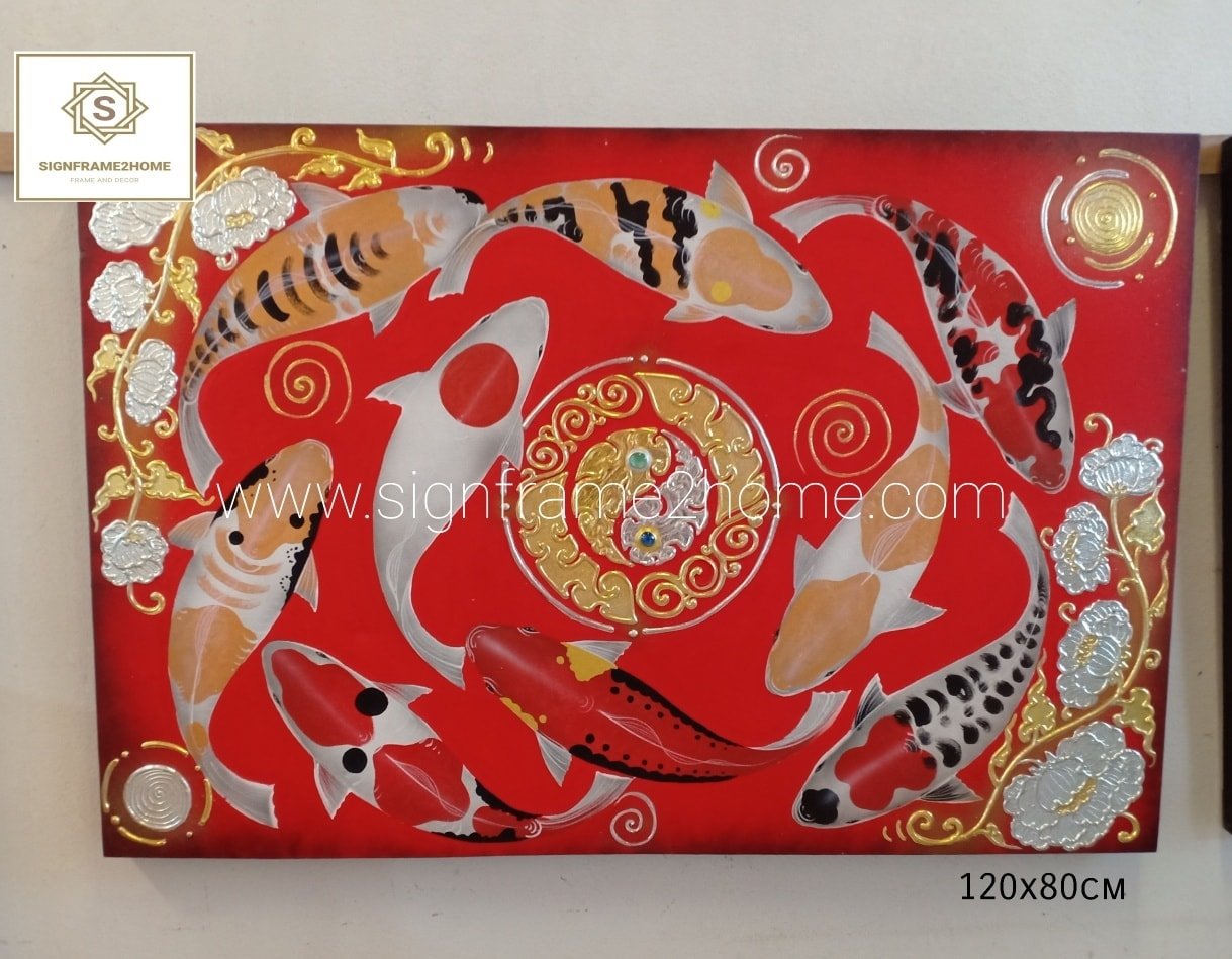 ภาพวาดสีอคิลิคลงรักปิดทอง size 120x80 cm