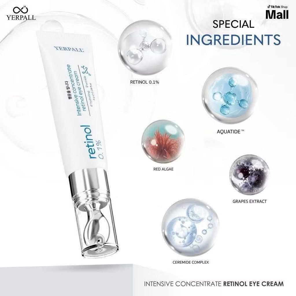 Yerpall Forest วิตามินใต้ตา อินเทนซีฟ คอนเซนเทรด เรตินอล อายครีม 8g 0.1% Retinol บำรุงใต้ตา ลดริ้วรอย ช่วยกักเก็บน้ำ สำหรับผิวใต้ตา