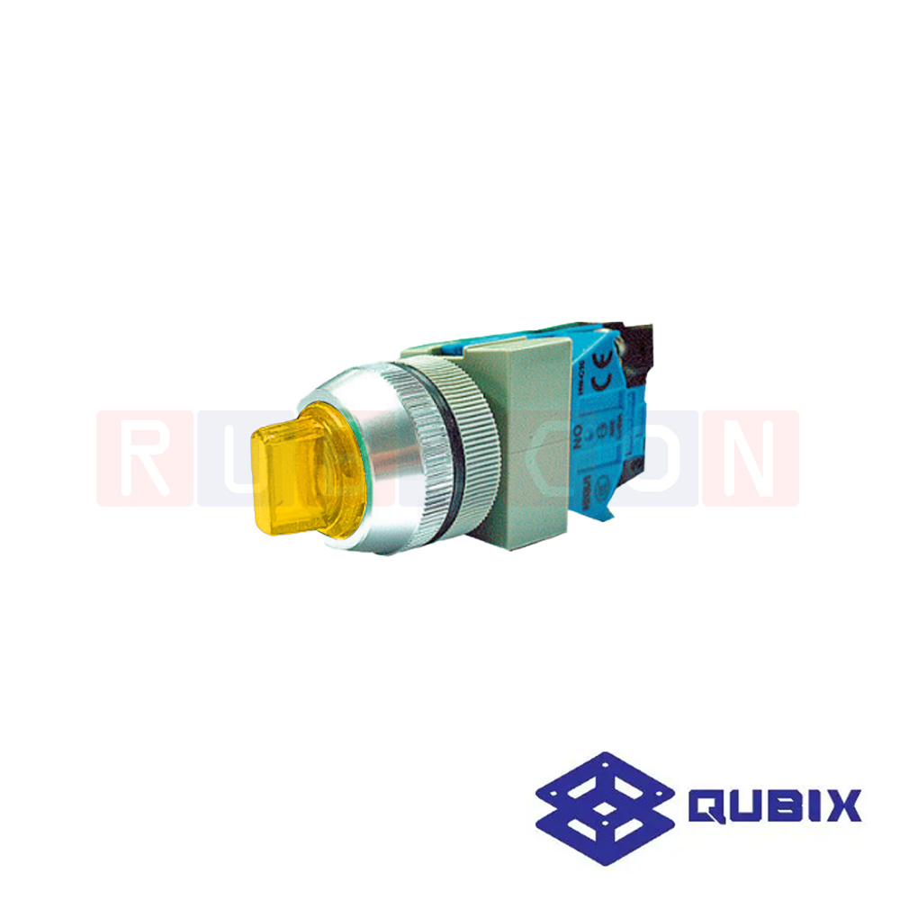 QUBIX SA3-PL211Y-2D สวิตช์ซีเล็คเตอร์มีแล้มป์ 2 จังหวะ สีเหลือง (YELLOW) LED 24VDC CONTACT 1NO+1NC (ILLUMINATED CONTROL SWITCHES : Ø30 MM.)