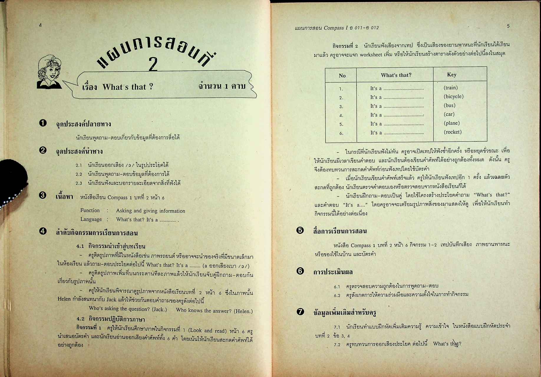 แผนการสอนภาษาอังกฤษ รายวิชา อ 011 - อ 012 ภาษาอังกฤษหลัก 1-2 COMPASS TO ONE WORLD 1 ระดับมัธยมศึกษาตอนต้น