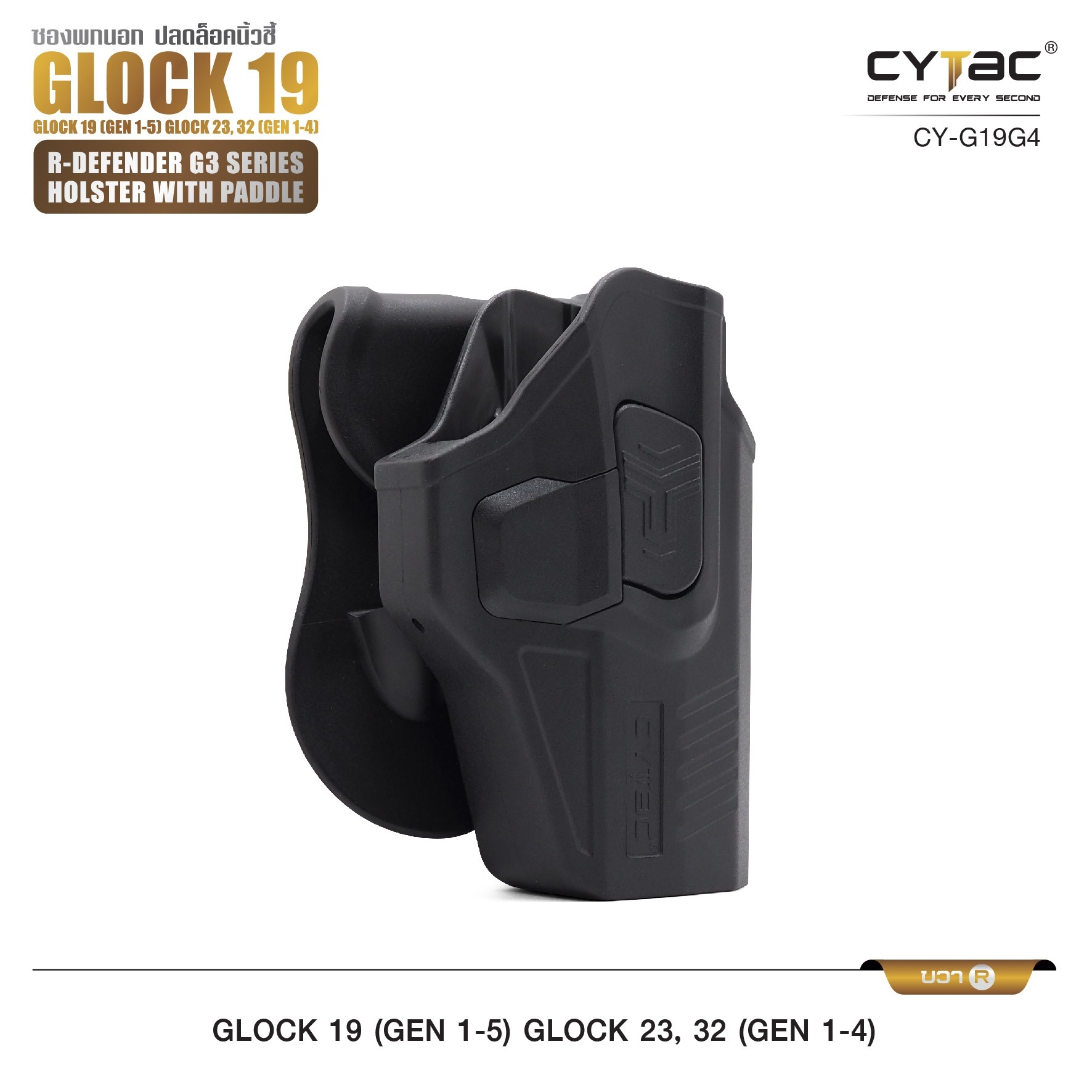 🇹🇭 652 ไทยแลนด์ แทคติคอล CYTAC ซองพกนอก ปลดล็อคนิ้วชี้ รุ่น GLOCK 19,23,32