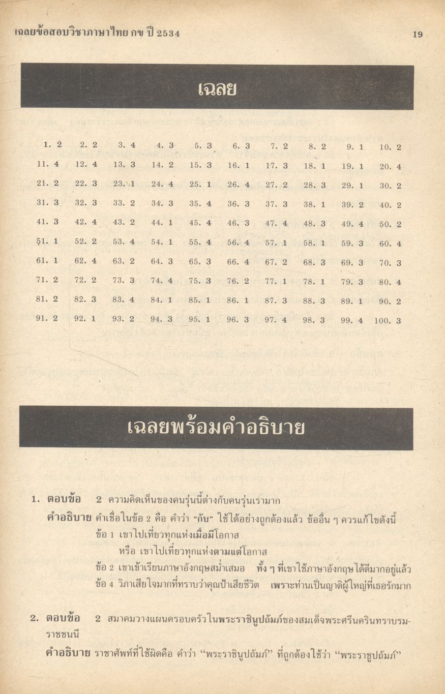 ภาษาไทย กข เฉลยข้อสอบคัดเลือกเข้ามหาวิทยาลัย ปี พ.ศ.2528-2534
