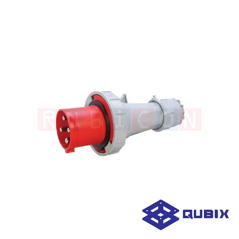 QUBIX AJ-0342 ปลั๊กพาวเวอร์ตัวผู้กลางทางกันน้ำ 4 ขา 3P+E 63A 380-415V 6H IP67