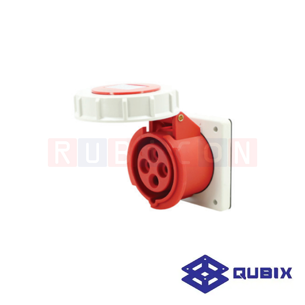 QUBIX AJ-4142 ปลั๊กพาวเวอร์ตัวเมียฝังหน้าตรงกันน้ำ 4 ขา 3P+E 16A 380-415V 6H IP67