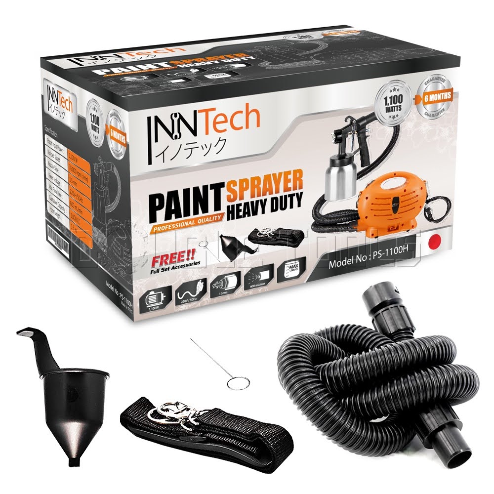 รหัสสินค้า 252 InnTech เครื่องพ่นสี กาพ่นสี เครื่องพ่นสีไฟฟ้า 1,100W รุ่นท๊อป PS-1100H ทาสี พ่นสี พร้อมสายสะพาย และอุปกรณ์ครบชุด Paint Sprayer Heavy Duty