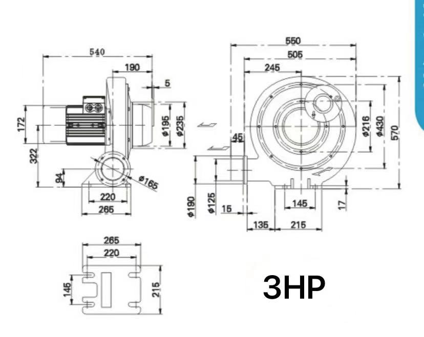 Industrial Centrifugal Fan (Heat) พัดลมโบลเวอร์สำหรับดูดอากาศร้อน 200 องศา 3HP 380V ใช้ในงานอบร้อนหรือเป่าแห้ง