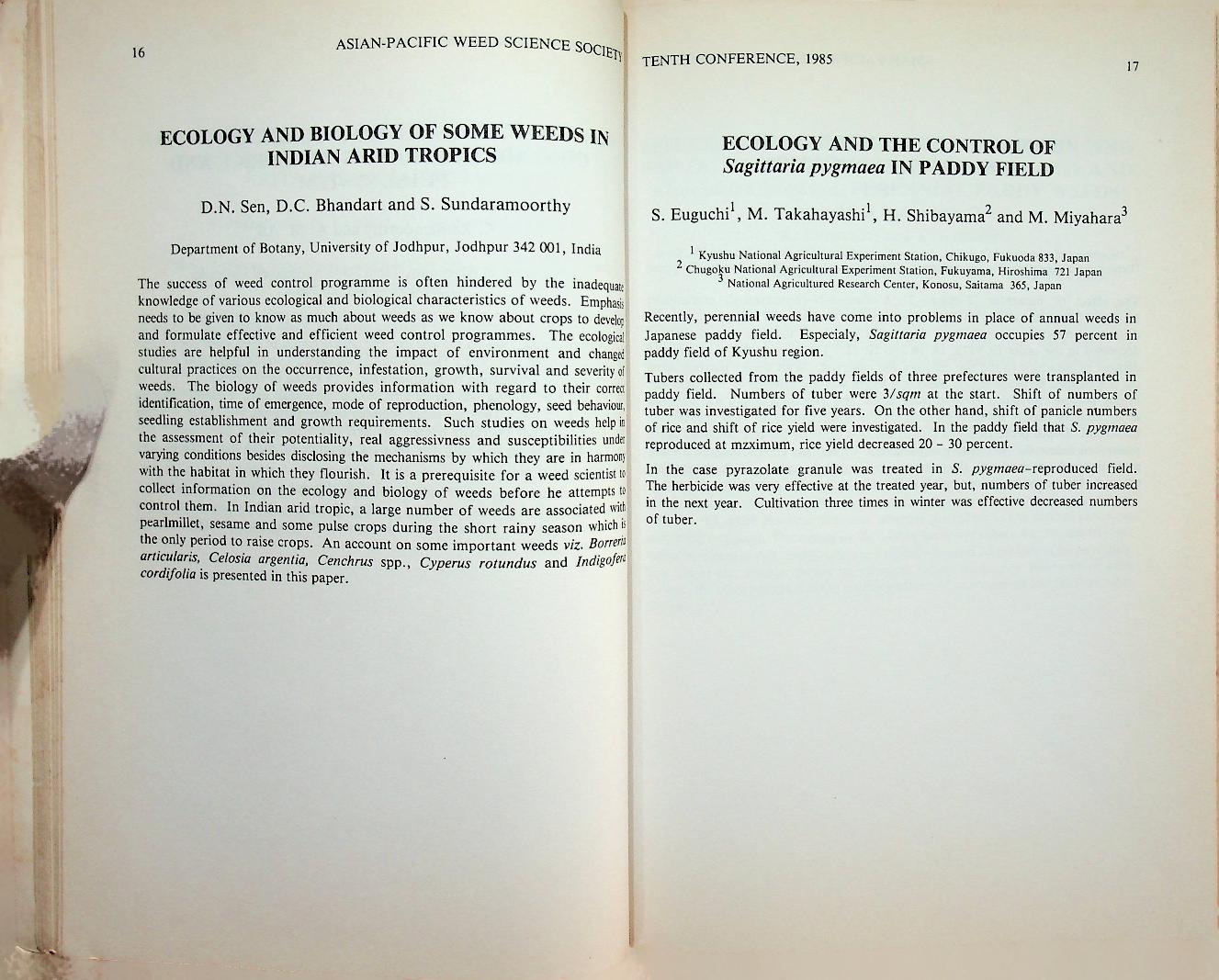 ABSTRACTS : THE TENTH CONFERENCE OF THE ASIAN-PACIFIC WEED SCIENCE SOCIETY 1985