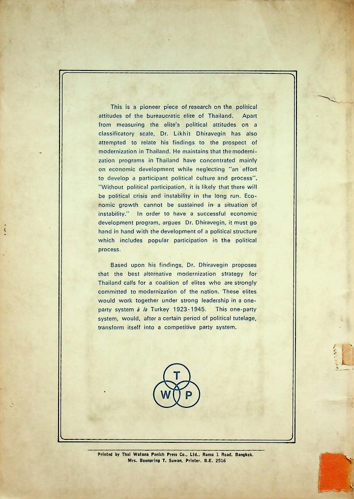 POLITICAL ATTITUDES OF THE BUREAUCRATIC ELITE AND MODERNIZATION IN THAILAND