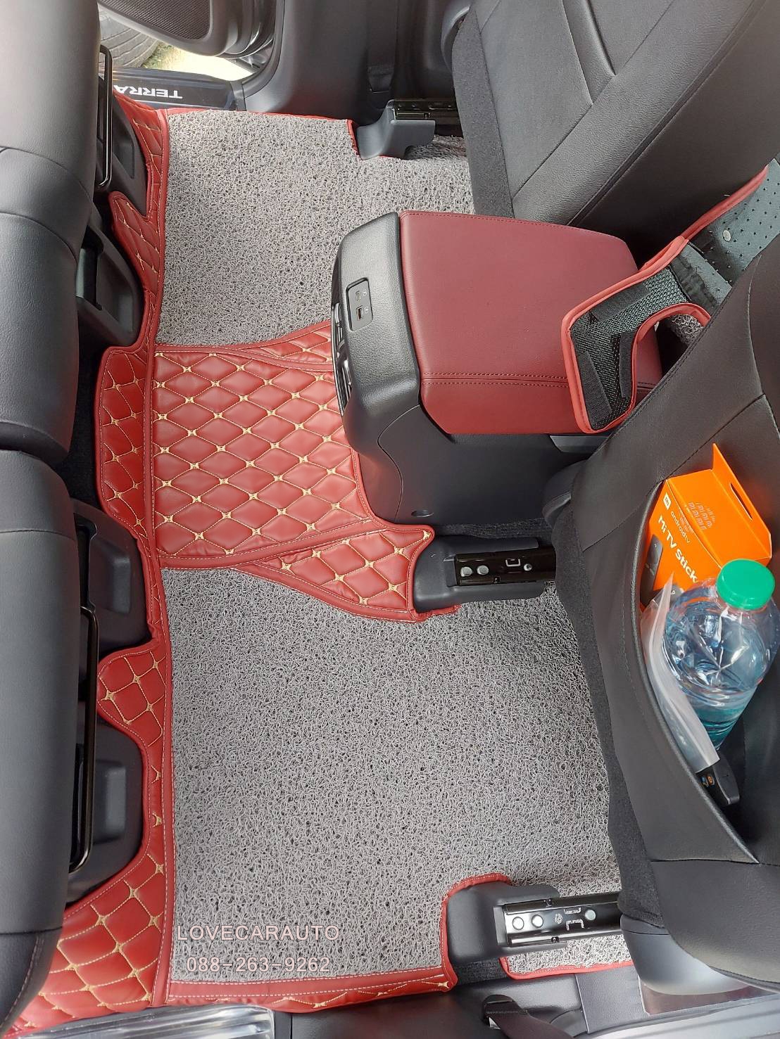 พรมปูพื้นรถ8d nissan terra 2022 ไวนิลดักฝุ่นสีเทา เย็บติด พรมหนัง6Dสีแดงไวน์
