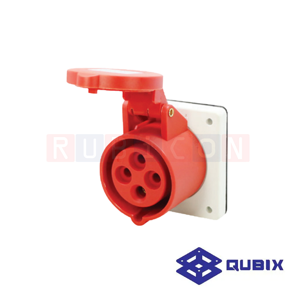 QUBIX AJ-S414 ปลั๊กพาวเวอร์ตัวเมียฝังหน้าตรง 4 ขา 3P+E 16A 380-415V 6H IP44