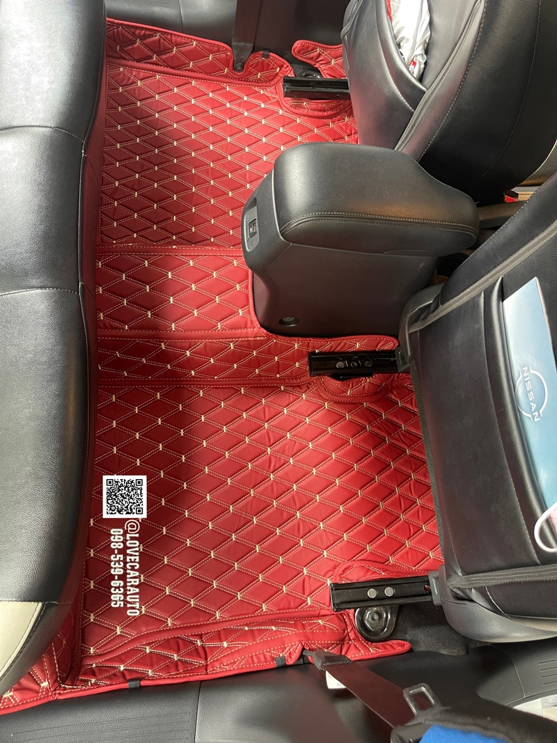 พรมปูพื้นรถยนต์ 6D Nissan Almera 2023 VVIP ด้ายคู่ สีแดงไวน์
