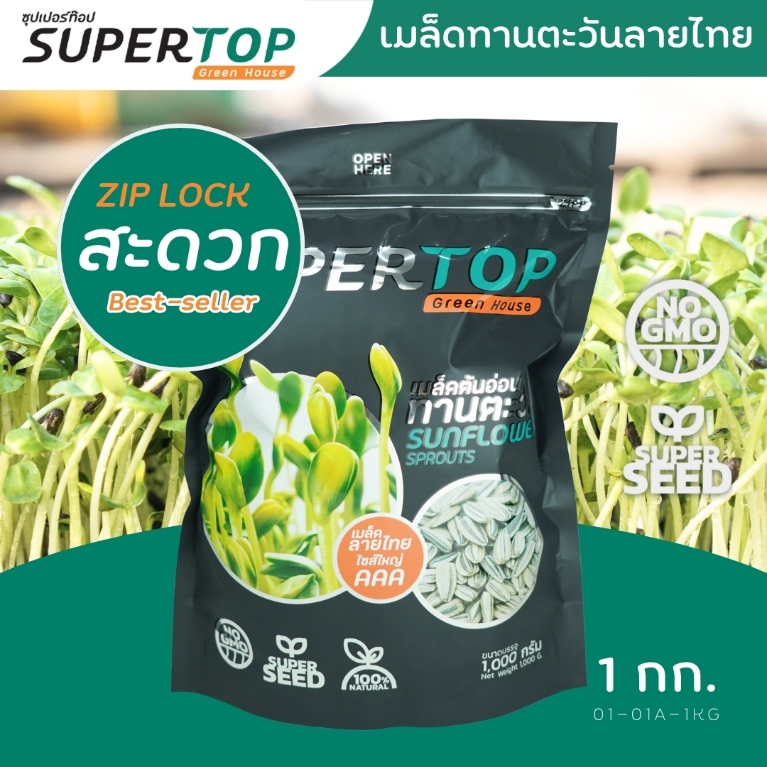 เมล็ดเพาะต้นอ่อน ทานตะวันลายนอก (Big Sunflower Microgreen) SUPERTOP ขนาด 1 KG.