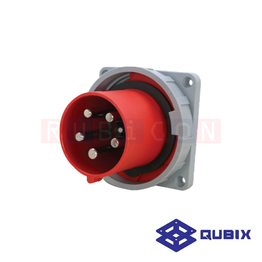 QUBIX AJ-6352 ปลั๊กพาวเวอร์ตัวผู้ฝังกันน้ำ 5 ขา 3P+N+E 63A 220-415V 6H IP67