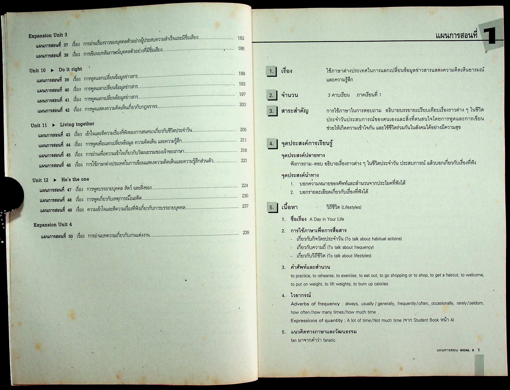 แผนการสอน รายวิชา อ 015 อ 016 ภาษาอังกฤษหลัก 9-10 GOAL BOOK 3 ระดับมัธยมศึกษาตอนต้น