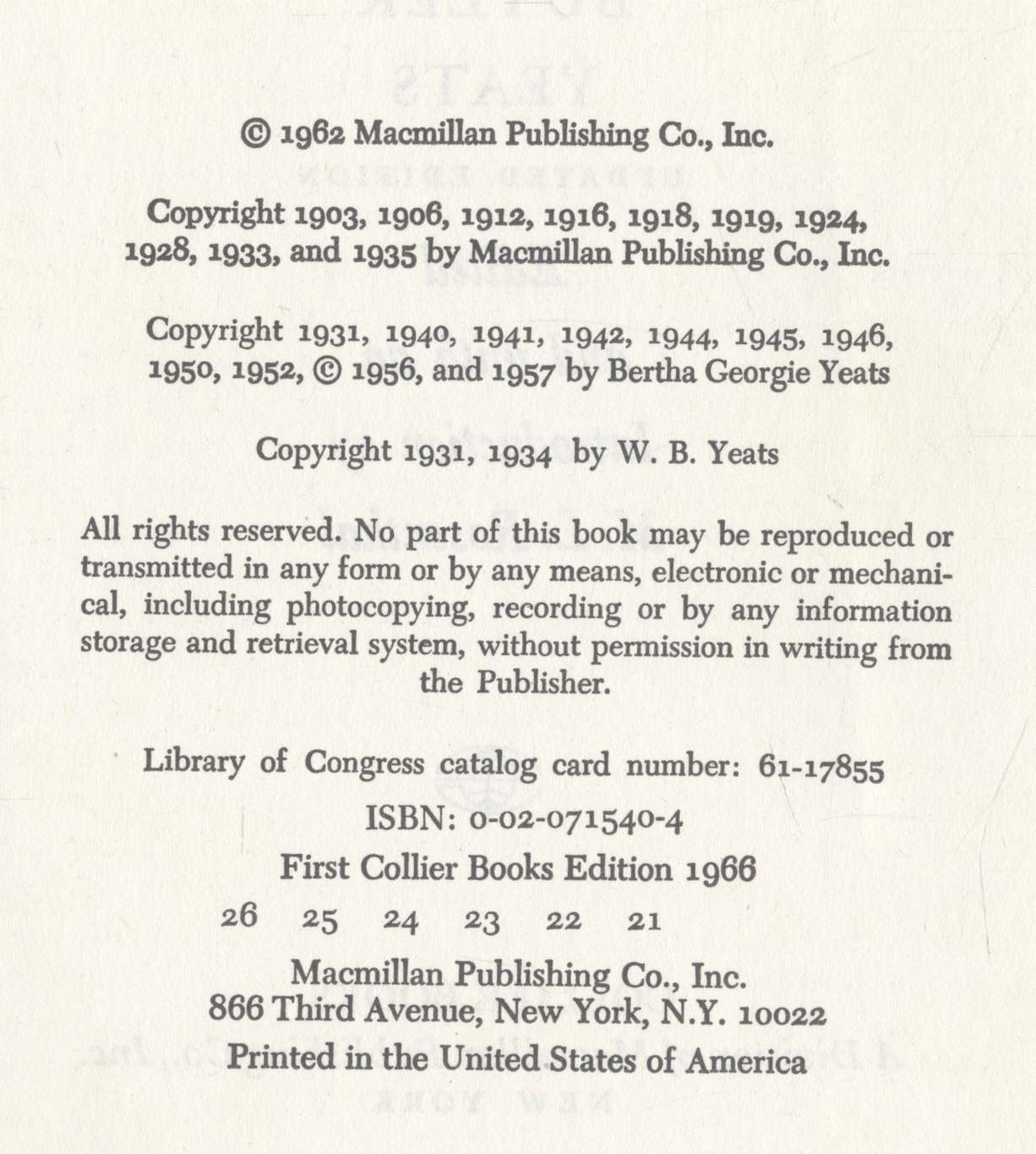 SELECTED POEMS AND TWO PLAYS OF WILLIAM BUTLER YEATS