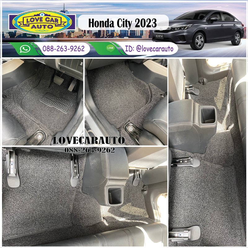 พรมดักฝุ่น Honda City 4Door 2023 สีดำขอบดำ
