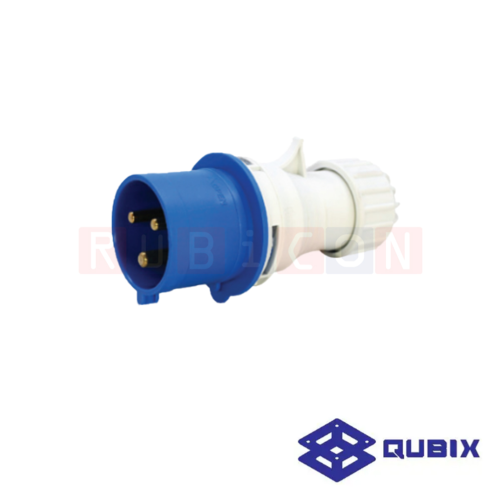 QUBIX AJ-P023 ปลั๊กพาวเวอร์ตัวผู้กลางทาง 3 ขา 2P+E 32A 220-240V 6H IP44