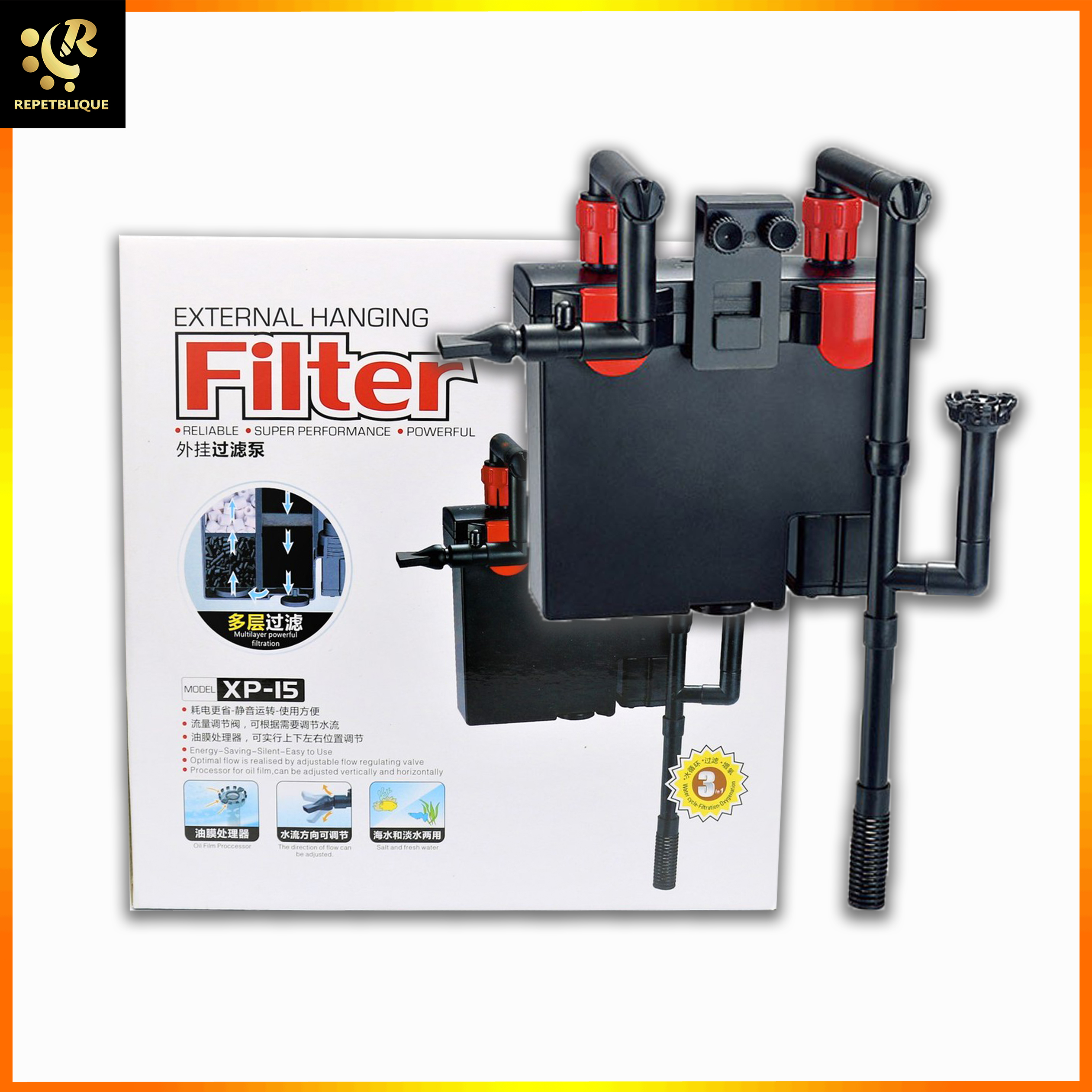 JENECA XP-15 กรองแขวนตู้ปลา มีเดีย 5 ชั้น เหมาะกับตู้ 16- 24 นิ้ว External Filter