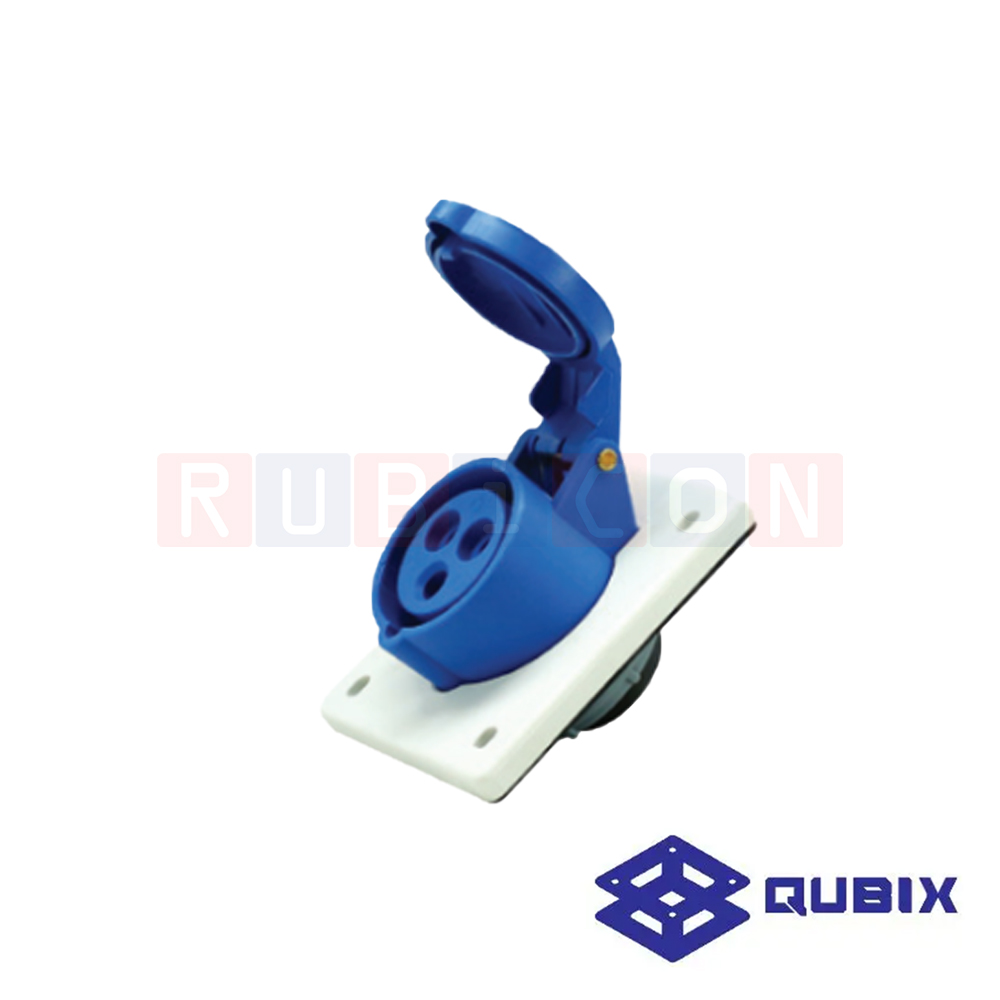 QUBIX AJ-S313 ปลั๊กพาวเวอร์ตัวเมียฝังหน้าเฉียง 3 ขา 2P+E 16A 220-240V 6H IP44