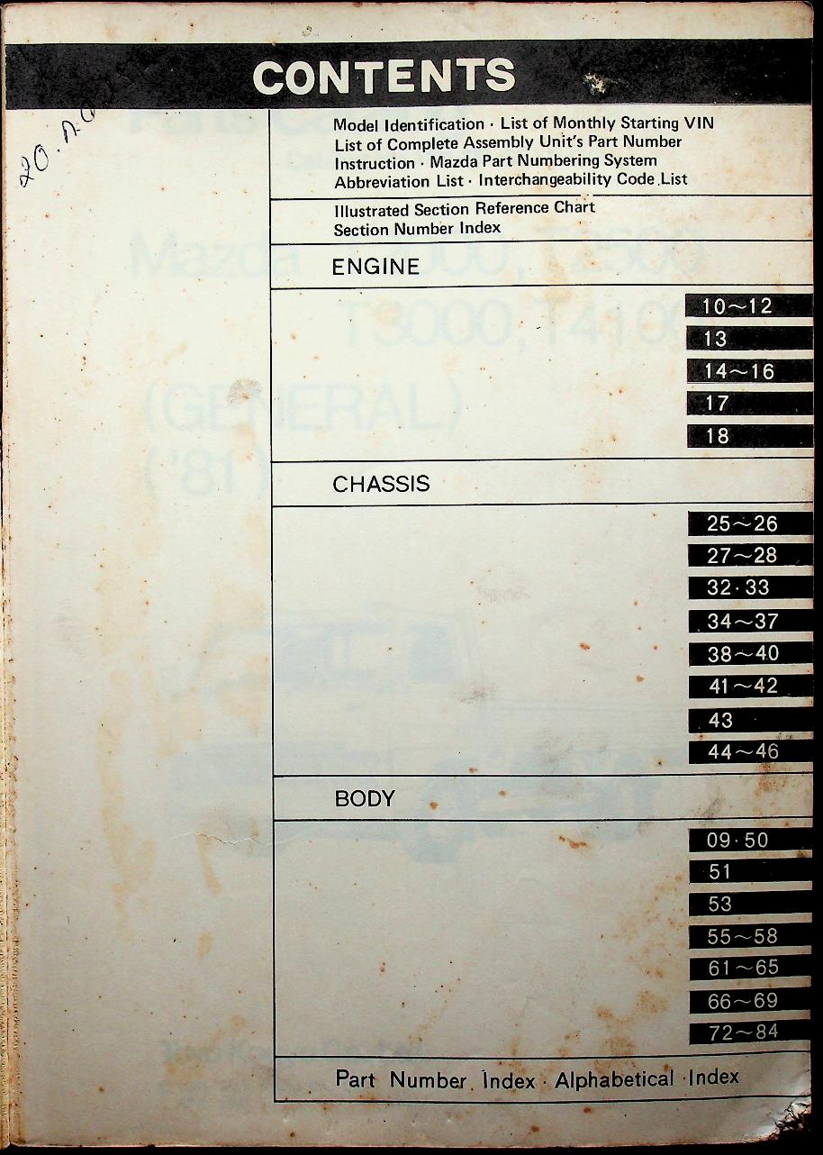 Parts Catalog Mazda T2000, T2500, T3000, T4100 (GENERAL) ('81)