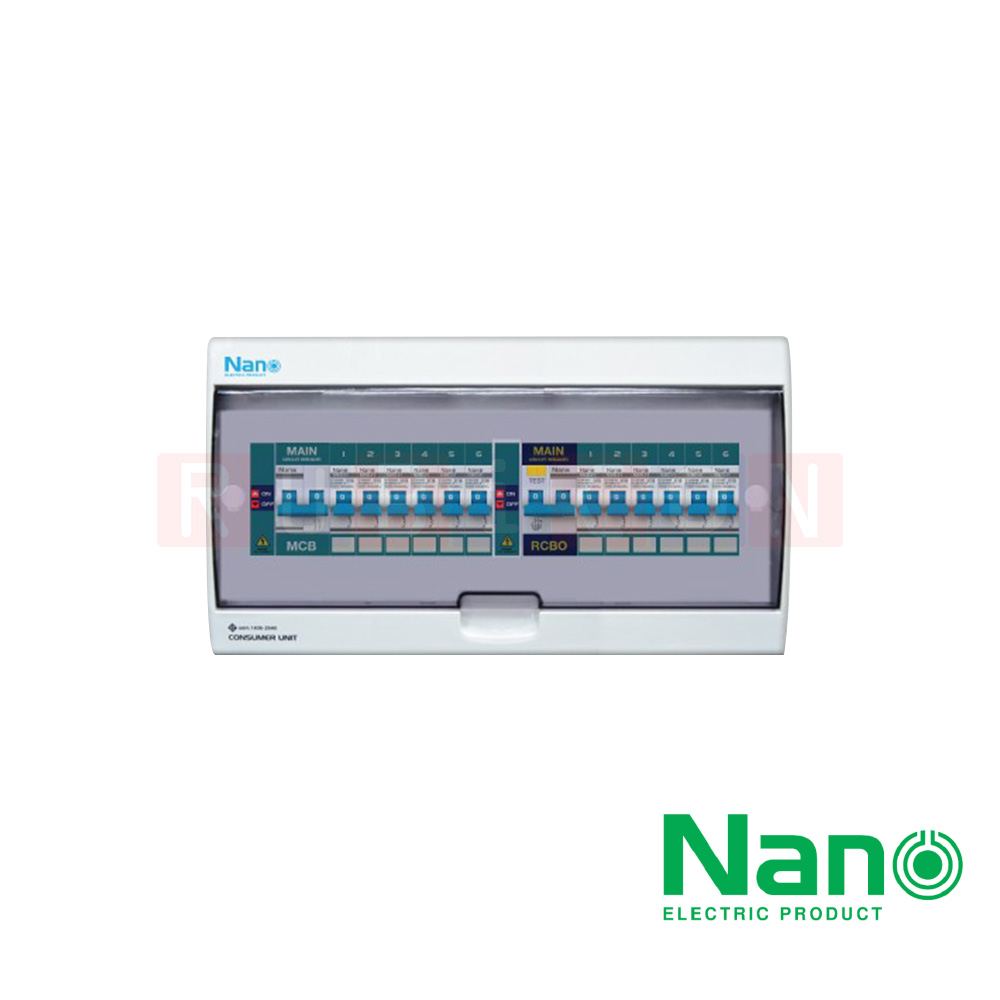 Nano Electric® CSB-M6R6(C) ตู้คอนซูเมอร์ยูนิต บัสบาร์แยก Consumer unit Split Bus(Main MCB+6 MCB&Main RCBO+6 MCB)(1 ชิ้น/กล่อง)
