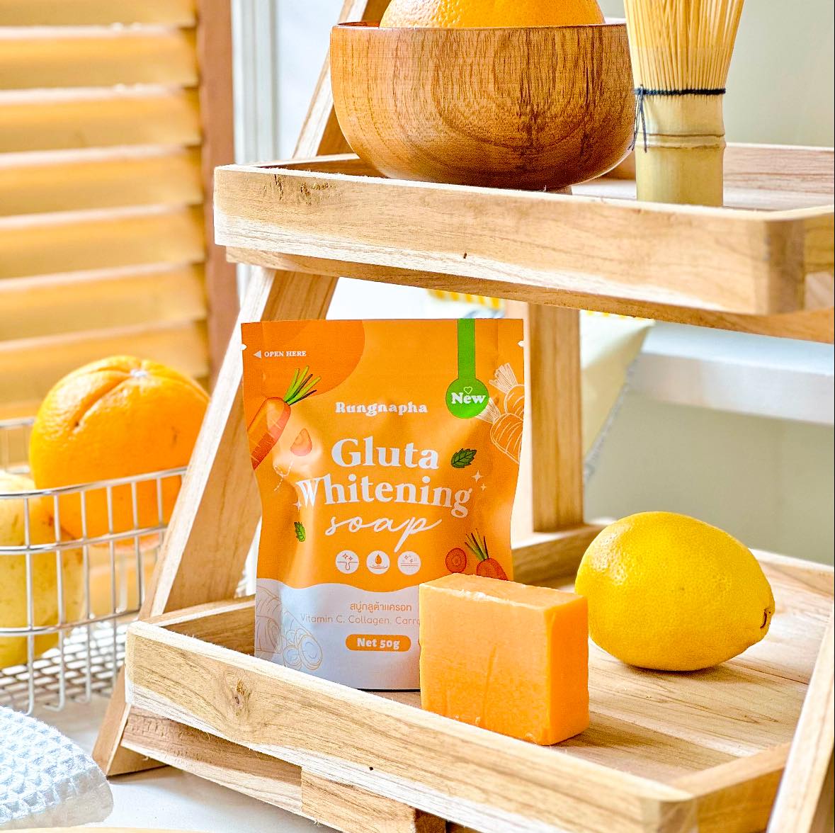 สบู่กลูต้าเร่งผิวขาว (3ก้อน) สบู่กลูต้าแครอท 50g. แพ็คเกจใหม่