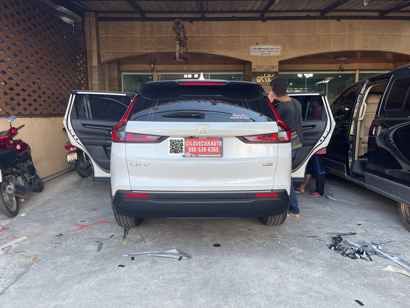 พรมปูพื้นรถยนต์ 6D Honda CRV G6 5 ที่นั่ง 2023 ไวนิลสีเทาขอบเทา