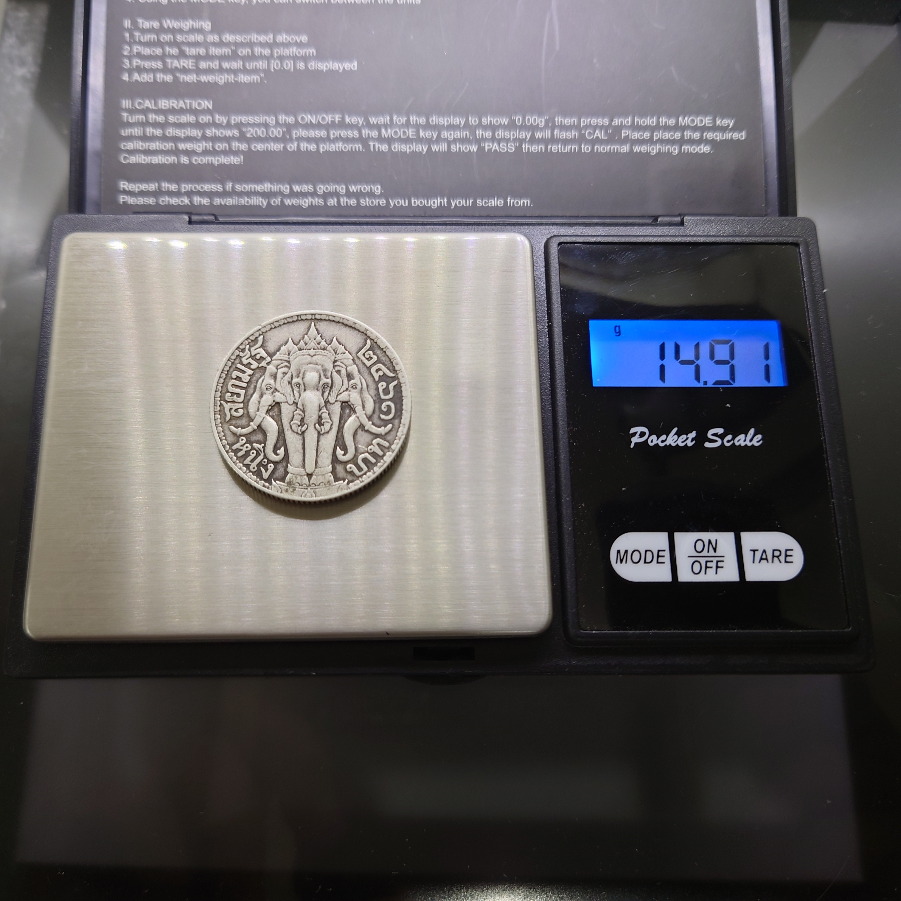 เหรียญเงิน หนึ่งบาท พระบรมรูป - ตราไอราพต รัชกาลที่ 6 พ.ศ.2461