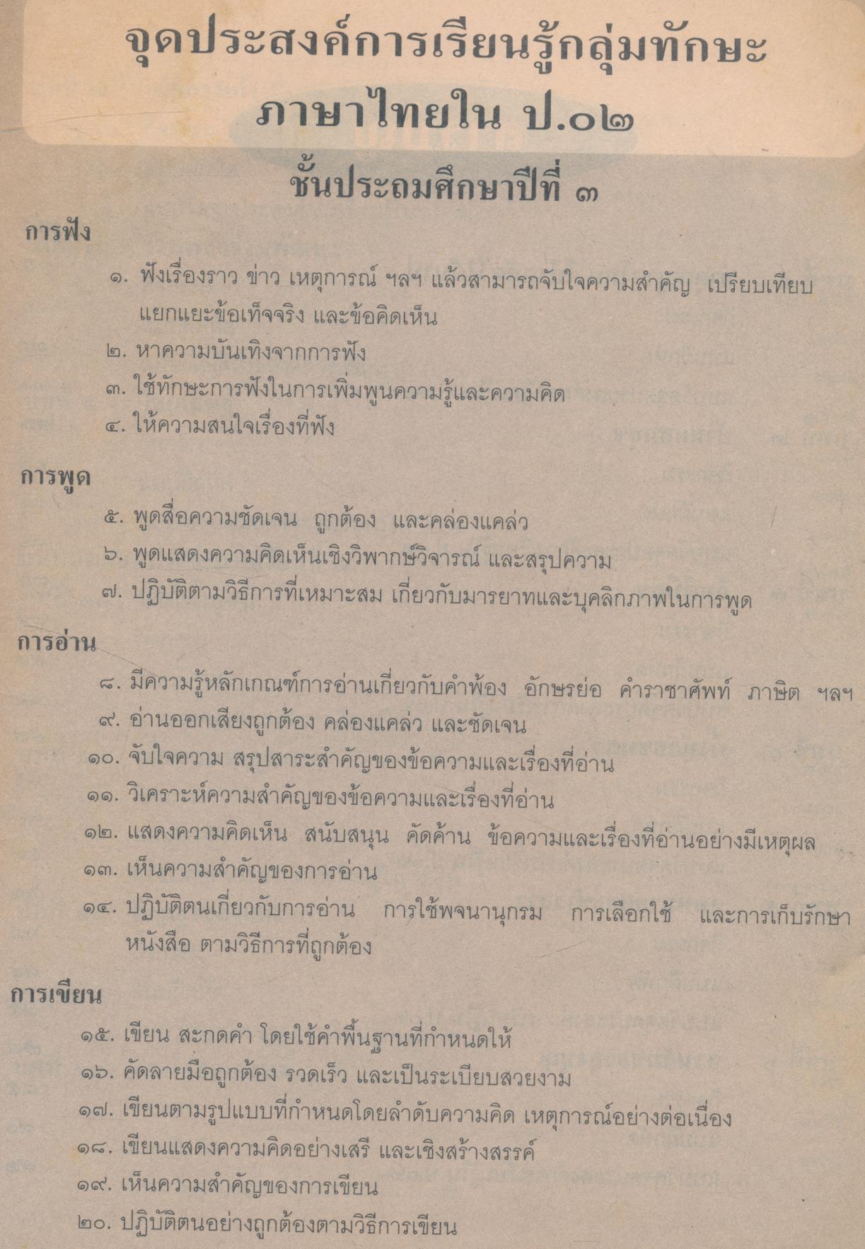 เฉลย ภาษาไทย ๓ ชั้นประถมศึกษาปีที่ ๓