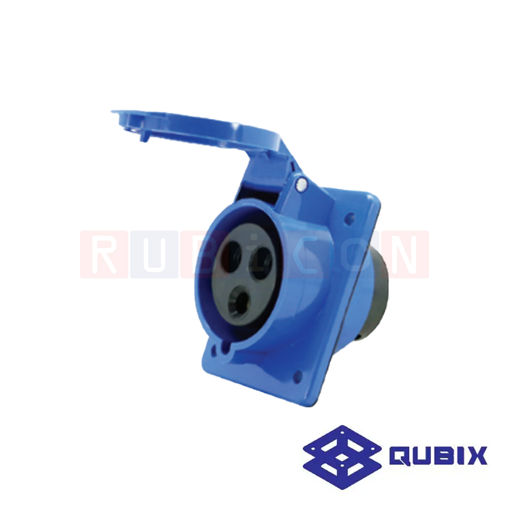 QUBIX AJ-323 ปลั๊กพาวเวอร์ตัวเมียฝังผนัง 3 ขา 2P+E 32A 220-240V 6H IP44