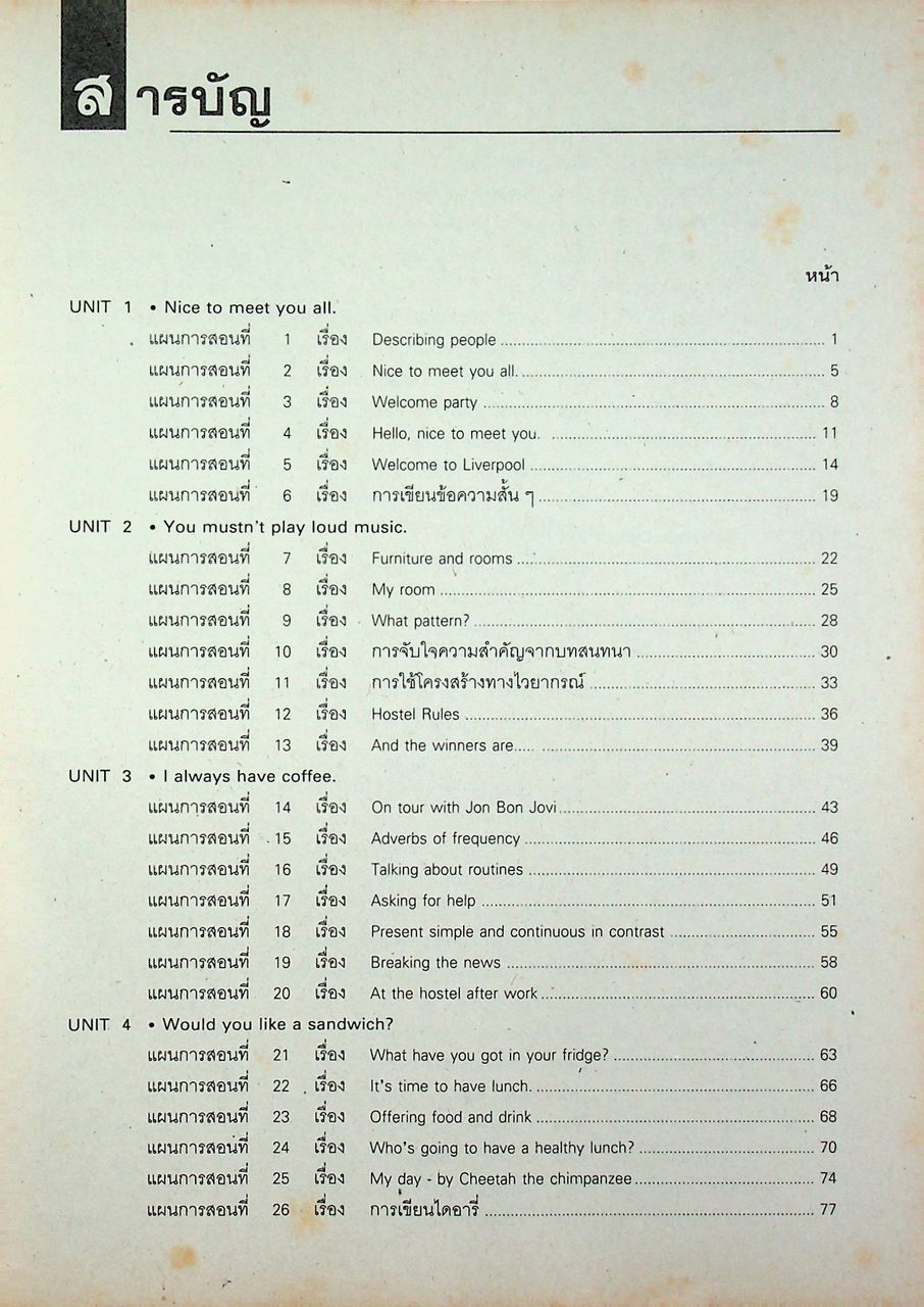 แผนการสอน SNAPSHOT Elementary รายวิชา อ 019 - อ 0110 ภาษาอังกฤษหลัก 13-14 ระดับมัธยมศึกษาตอนปลาย
