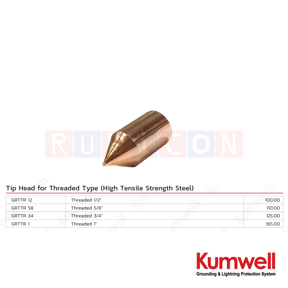KUMWELL GRTTR หัวทิป สำหรับแท่งกราวด์ทองแดง ประเภทเกลียว (Tip Head for Threaded Type (High Tensile Strength Steel)