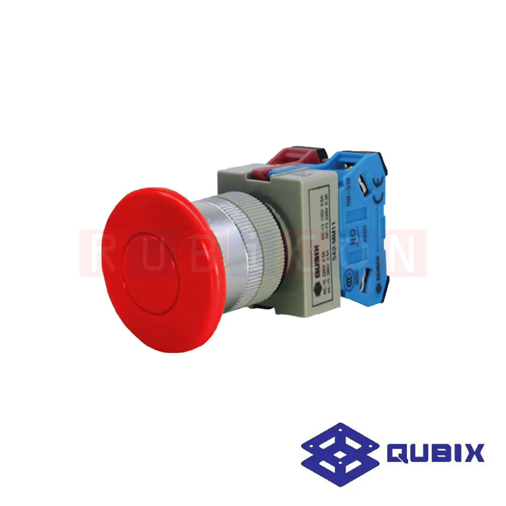 QUBIX SA2-MM11-R สวิตช์กด หัวเรียบ กดเด้งกลับ สีแดง (RED) CONTACT 1NO+1NC (CONTROL SWITCHES : Ø22/25MM.)