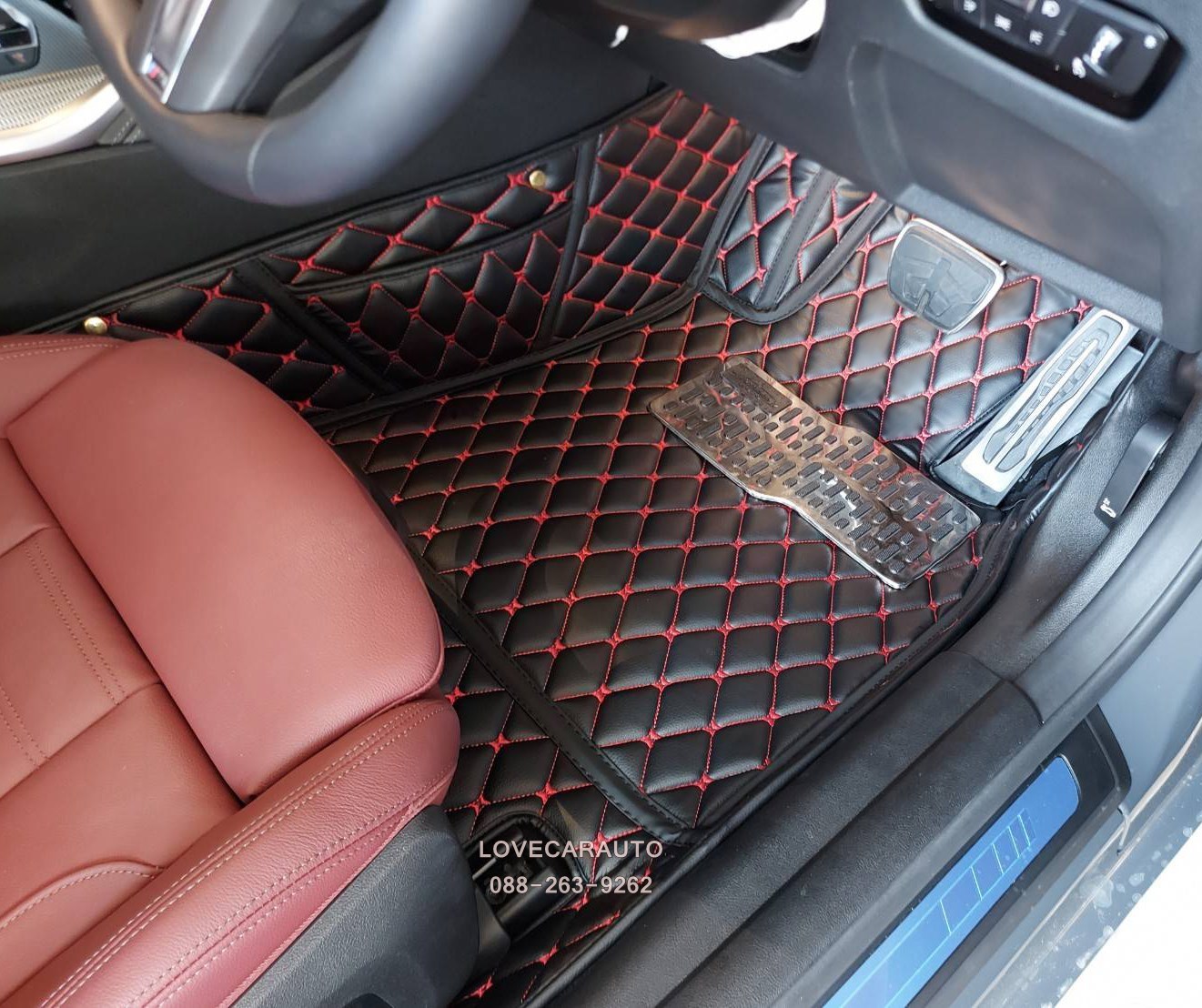 พรมปูพื้นรถยนต์ 6D BMW 430i 2022 สีดำด้ายแดง เต็มคัน