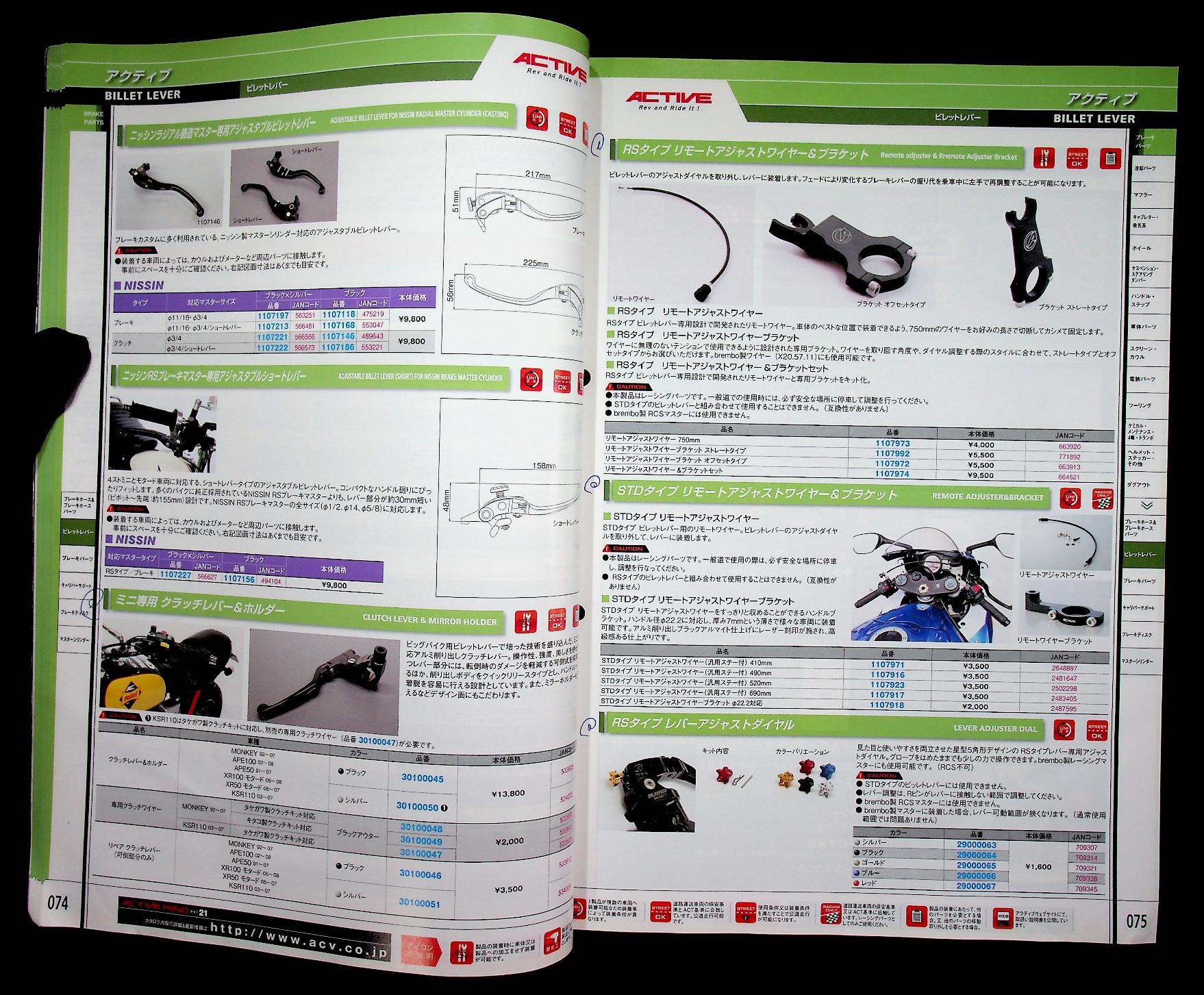 แคตตาล็อก อะไหล่รถมอเตอร์ไซต์ ฉบับภาษาญี่ปุ่น ACTIVE MIND SPECIAL PARTS LINE UP FOR MOTORCYCLES Vol.21